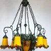 Online Pamono Art Deco Wrought Iron Pate de Verre Glass Chandelier, France, 1990s