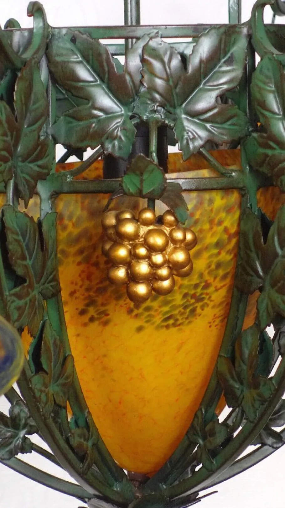 Online Pamono Art Deco Wrought Iron Pate de Verre Glass Chandelier, France, 1990s