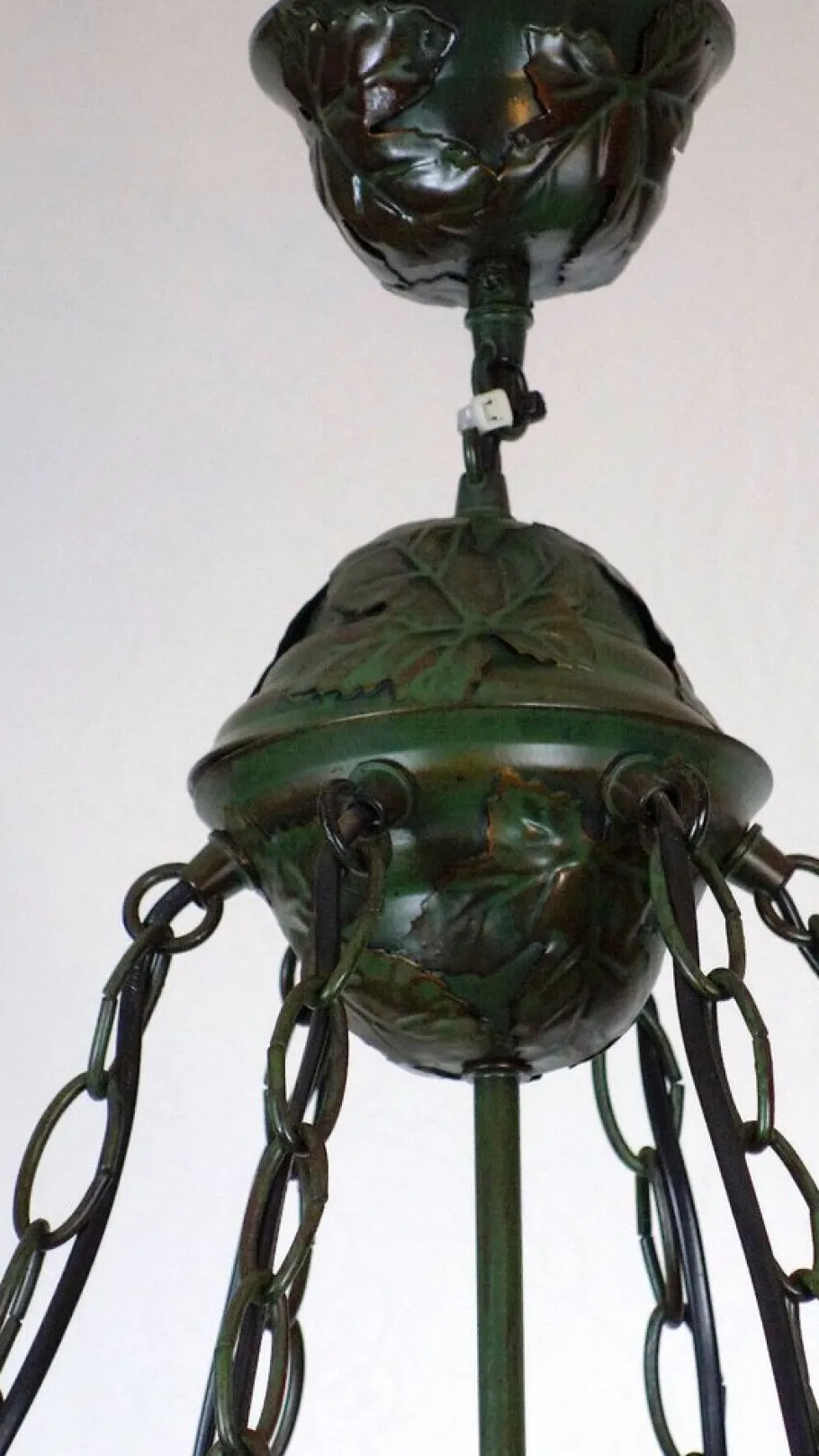 Online Pamono Art Deco Wrought Iron Pate de Verre Glass Chandelier, France, 1990s