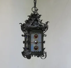 Online Pamono Art Nouveau Arts & Crafts Wrought Iron & Colored Lead Glazing Ceiling Light