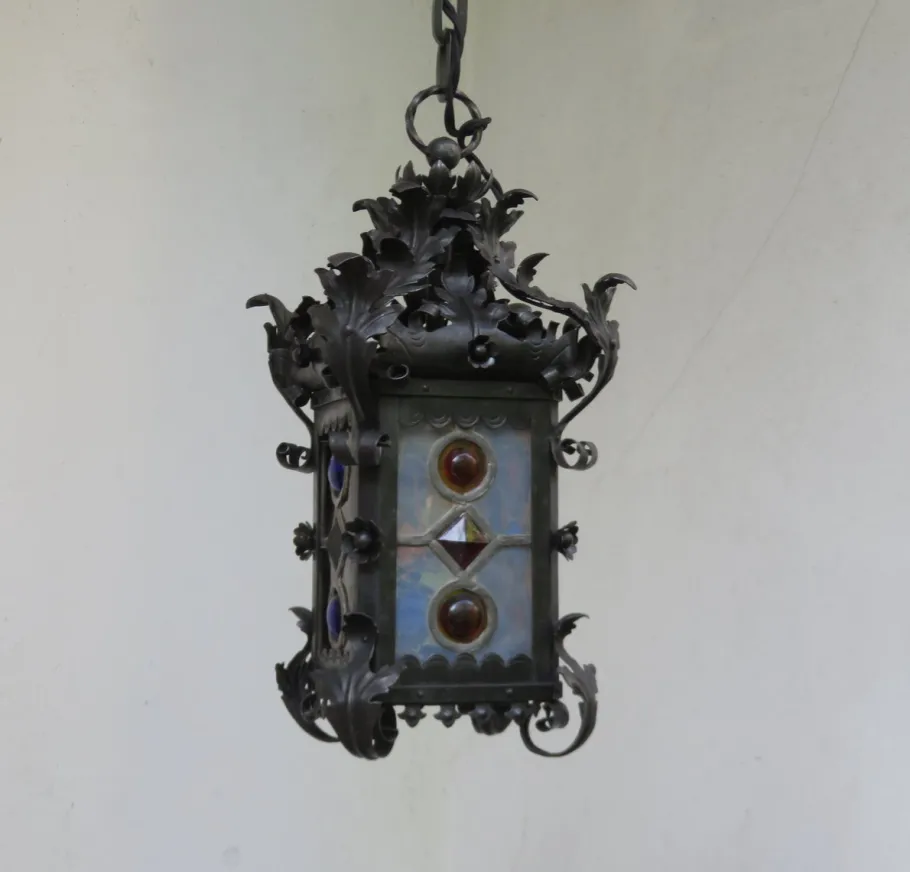Online Pamono Art Nouveau Arts & Crafts Wrought Iron & Colored Lead Glazing Ceiling Light
