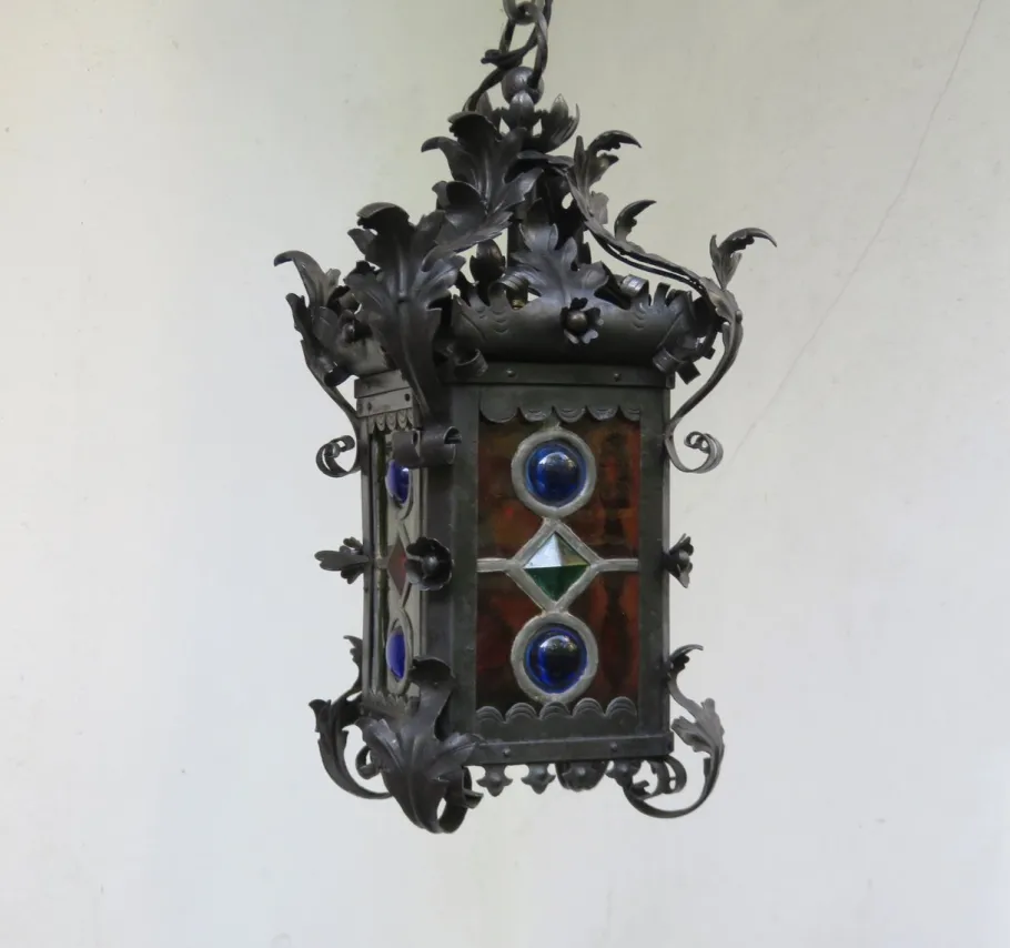 Online Pamono Art Nouveau Arts & Crafts Wrought Iron & Colored Lead Glazing Ceiling Light