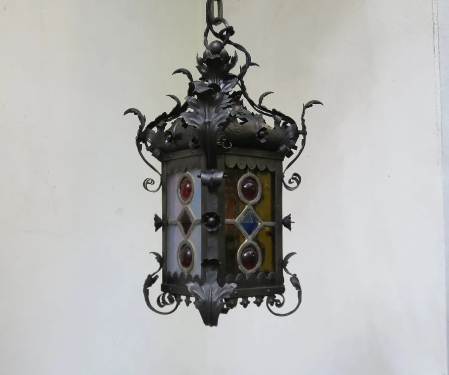 Online Pamono Art Nouveau Arts & Crafts Wrought Iron & Colored Lead Glazing Ceiling Light