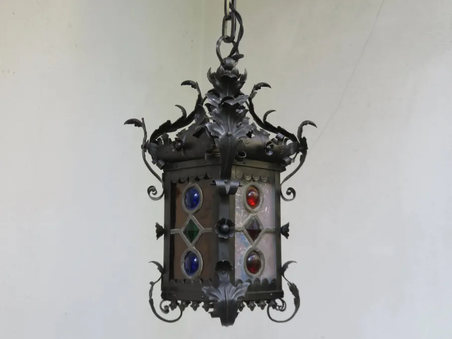 Online Pamono Art Nouveau Arts & Crafts Wrought Iron & Colored Lead Glazing Ceiling Light