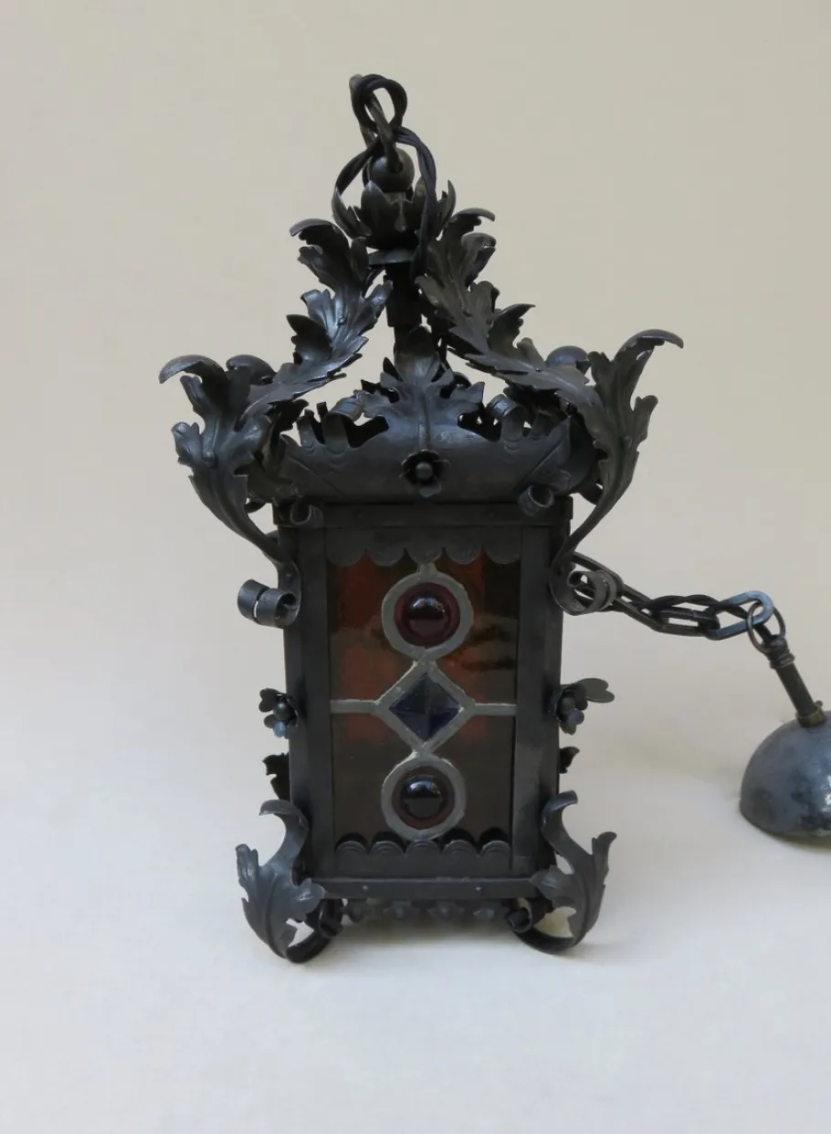 Online Pamono Art Nouveau Arts & Crafts Wrought Iron & Colored Lead Glazing Ceiling Light