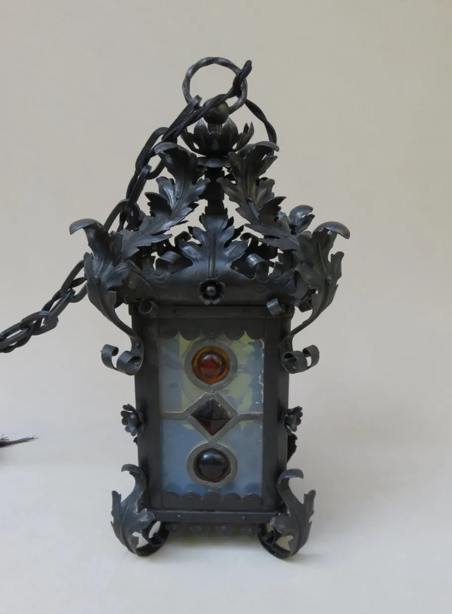 Online Pamono Art Nouveau Arts & Crafts Wrought Iron & Colored Lead Glazing Ceiling Light