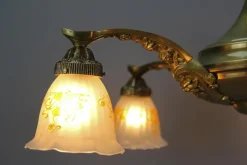 Discount Pamono Art Nouveau Brass and Bronze Five-Light Chandelier with Frosted Glass Shades