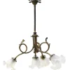 Hot Pamono Art Nouveau Brass and Satin Glasses Five Bulb Holder Chandelier