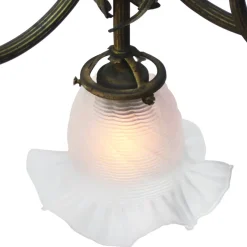 Hot Pamono Art Nouveau Brass and Satin Glasses Five Bulb Holder Chandelier