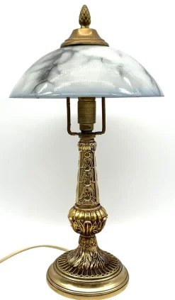 Sale Pamono Art Nouveau Brass Table Lamp Made with Marbled Glass Shade, 1930s