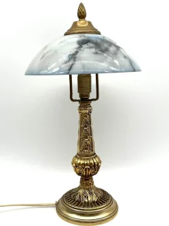 Sale Pamono Art Nouveau Brass Table Lamp Made with Marbled Glass Shade, 1930s