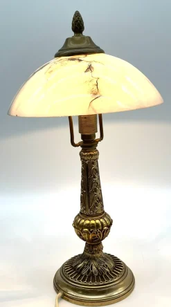 Sale Pamono Art Nouveau Brass Table Lamp Made with Marbled Glass Shade, 1930s