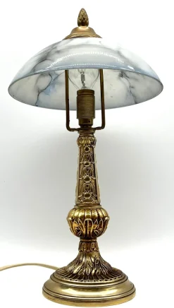 Sale Pamono Art Nouveau Brass Table Lamp Made with Marbled Glass Shade, 1930s