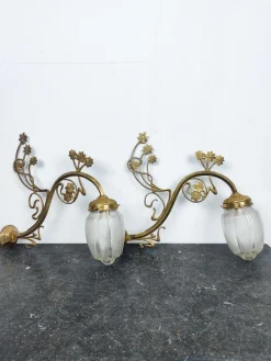 Hot Pamono Art Nouveau Brass Wall Sconce with Floral Details and 2-Tone Glass Shade