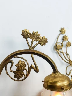 Hot Pamono Art Nouveau Brass Wall Sconce with Floral Details and 2-Tone Glass Shade