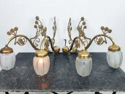 Hot Pamono Art Nouveau Brass Wall Sconce with Floral Details and 2-Tone Glass Shade