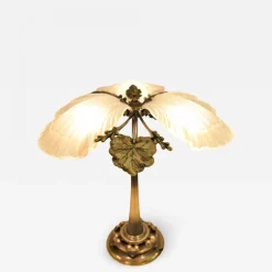 Outlet Pamono Art Nouveau Bronze and Frosted Glass Table Lamp, 1950s