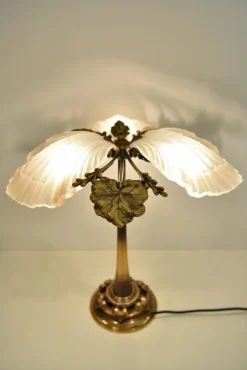 Outlet Pamono Art Nouveau Bronze and Frosted Glass Table Lamp, 1950s