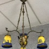 New Pamono Art Nouveau Bronze and Glass Paste Chandelier attributed to Muller for Lafite, 1900