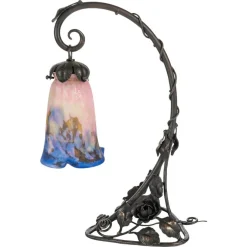 Pamono Art Nouveau Bronze, Wrought Iron and Muller Glass Paste Lamp, 1900s