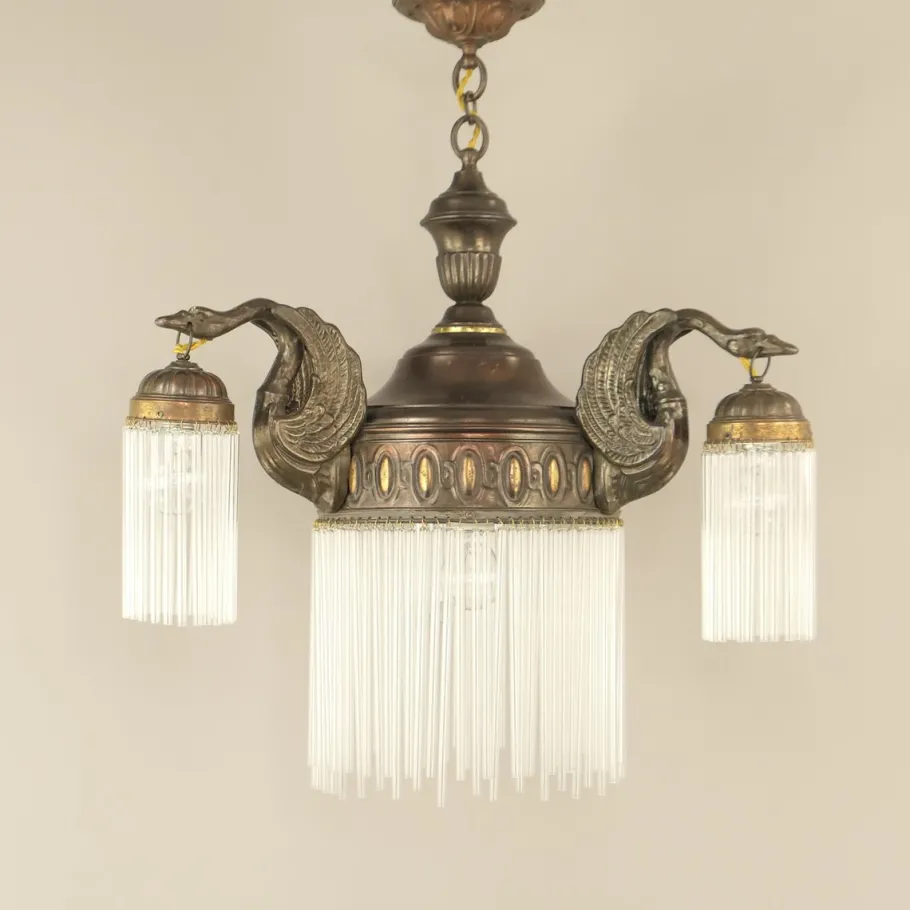 New Pamono Art Nouveau Burnished Brass Chandelier, Vienna, 1910s