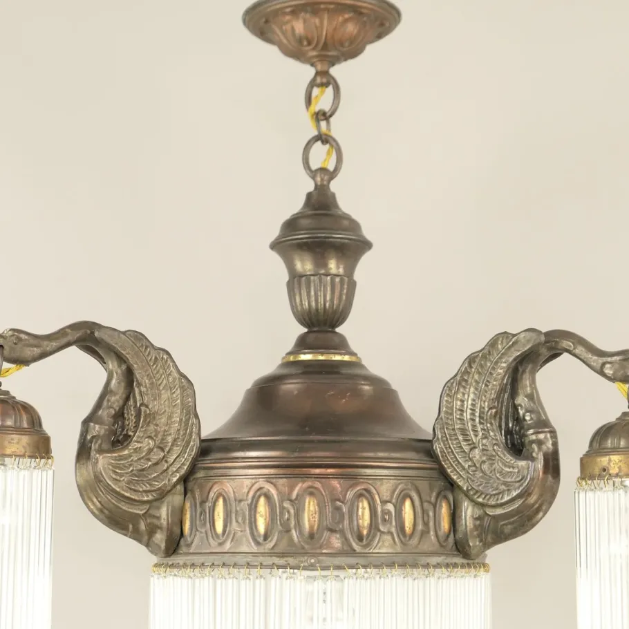 New Pamono Art Nouveau Burnished Brass Chandelier, Vienna, 1910s
