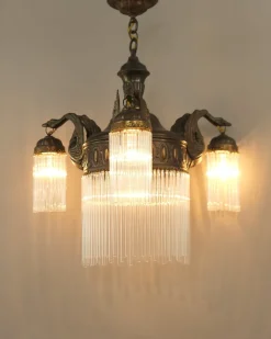New Pamono Art Nouveau Burnished Brass Chandelier, Vienna, 1910s