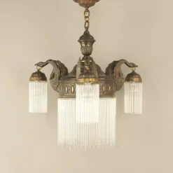 New Pamono Art Nouveau Burnished Brass Chandelier, Vienna, 1910s
