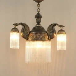 New Pamono Art Nouveau Burnished Brass Chandelier, Vienna, 1910s