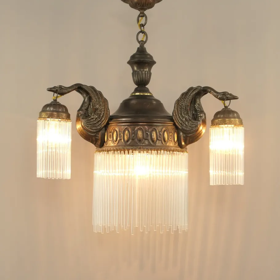 New Pamono Art Nouveau Burnished Brass Chandelier, Vienna, 1910s
