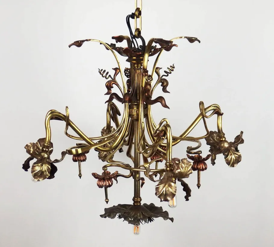 Online Pamono Art Nouveau Chandelier in Copper and Brass, 1890s