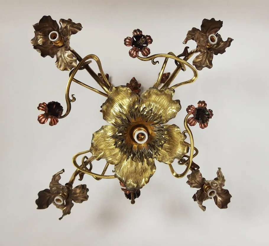 Online Pamono Art Nouveau Chandelier in Copper and Brass, 1890s