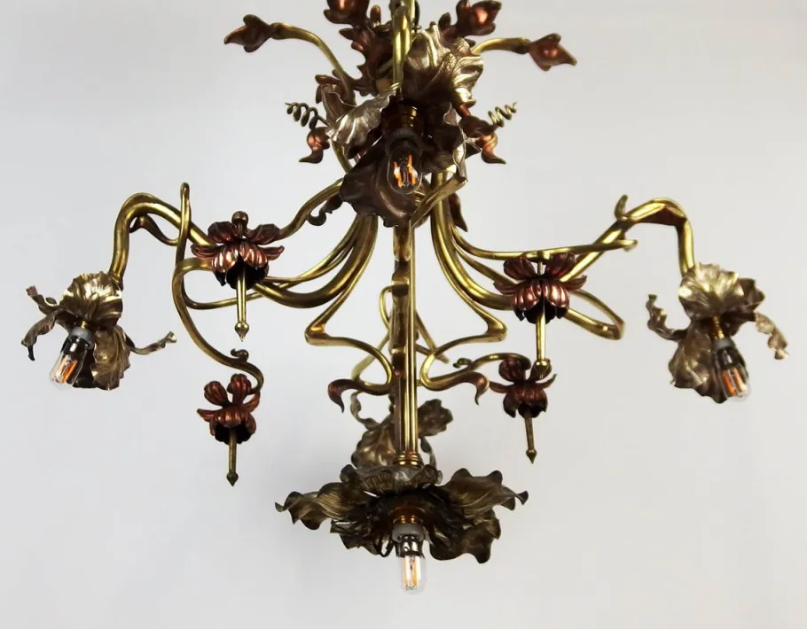 Online Pamono Art Nouveau Chandelier in Copper and Brass, 1890s