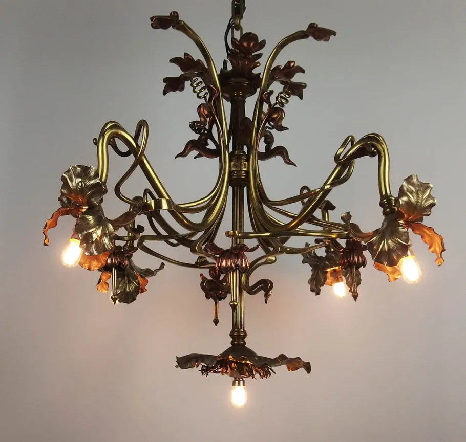 Online Pamono Art Nouveau Chandelier in Copper and Brass, 1890s