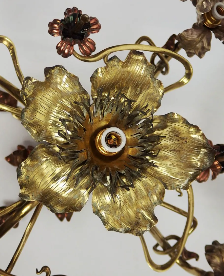 Online Pamono Art Nouveau Chandelier in Copper and Brass, 1890s