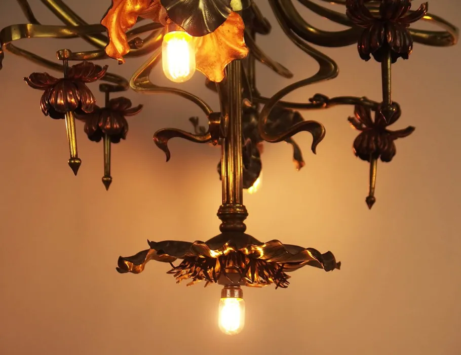 Online Pamono Art Nouveau Chandelier in Copper and Brass, 1890s