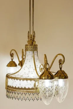 Hot Pamono Art Nouveau Chandelier in 5-Light Golden Brass, 1890s