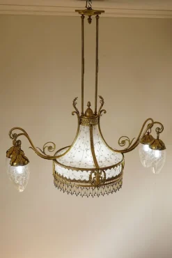 Hot Pamono Art Nouveau Chandelier in 5-Light Golden Brass, 1890s