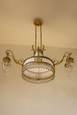 Hot Pamono Art Nouveau Chandelier in 5-Light Golden Brass, 1890s
