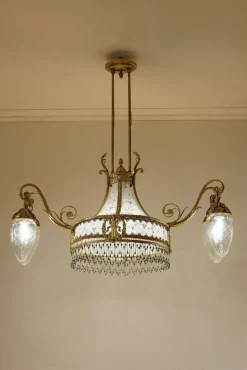 Hot Pamono Art Nouveau Chandelier in 5-Light Golden Brass, 1890s