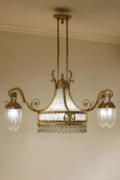 Hot Pamono Art Nouveau Chandelier in 5-Light Golden Brass, 1890s