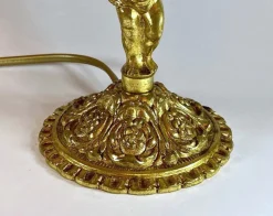 New Pamono Art Nouveau Crystal Glass and Brass Table Lamp with Putte, 1950s