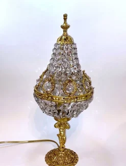 New Pamono Art Nouveau Crystal Glass and Brass Table Lamp with Putte, 1950s