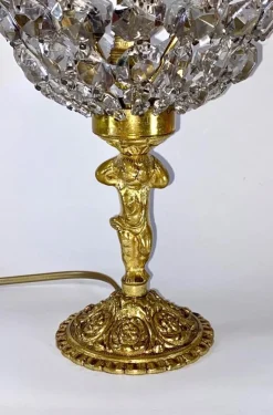 New Pamono Art Nouveau Crystal Glass and Brass Table Lamp with Putte, 1950s