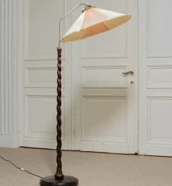 New Pamono Art Nouveau Floor Lamp with Twisted Wood Stand, 1940s