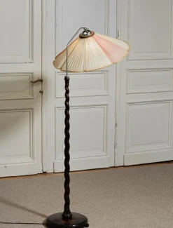 New Pamono Art Nouveau Floor Lamp with Twisted Wood Stand, 1940s