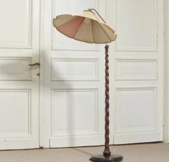 New Pamono Art Nouveau Floor Lamp with Twisted Wood Stand, 1940s
