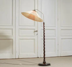 New Pamono Art Nouveau Floor Lamp with Twisted Wood Stand, 1940s