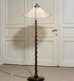 New Pamono Art Nouveau Floor Lamp with Twisted Wood Stand, 1940s