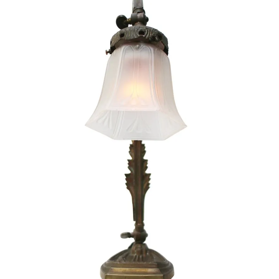 Online Pamono Art Nouveau French Brass & Frosted Glass Table Lamp